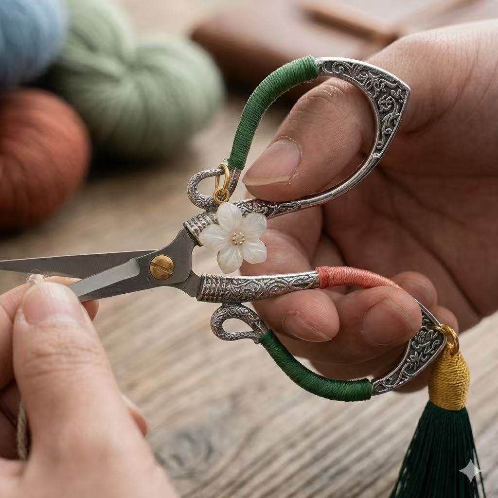 Vintage-Style Embroidery Scissors with Protective Sheath & Elegant Tassel