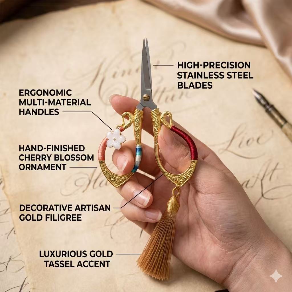 Vintage-Style Embroidery Scissors with Protective Sheath & Elegant Tassel