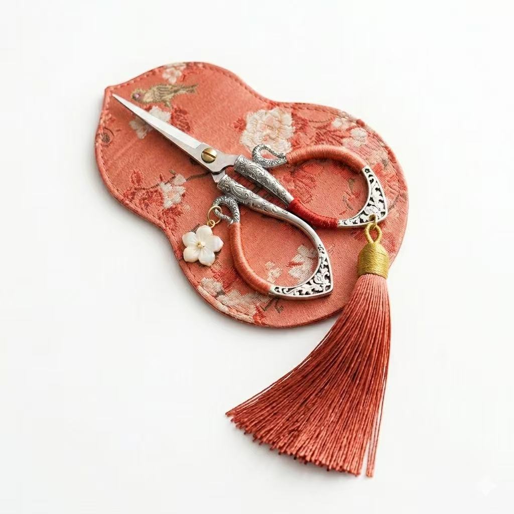 Vintage-Style Embroidery Scissors with Protective Sheath & Elegant Tassel