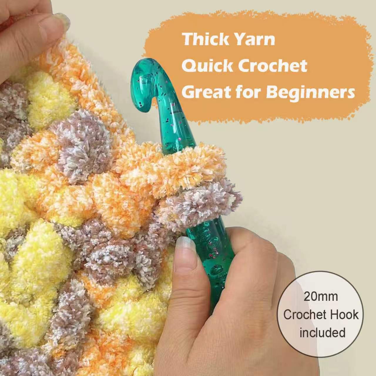 6-Pack Jumbo Chenille Yarn for Crocheting and Hand-Knitting, Crochet Hook included, Total 42 oz/150 yards