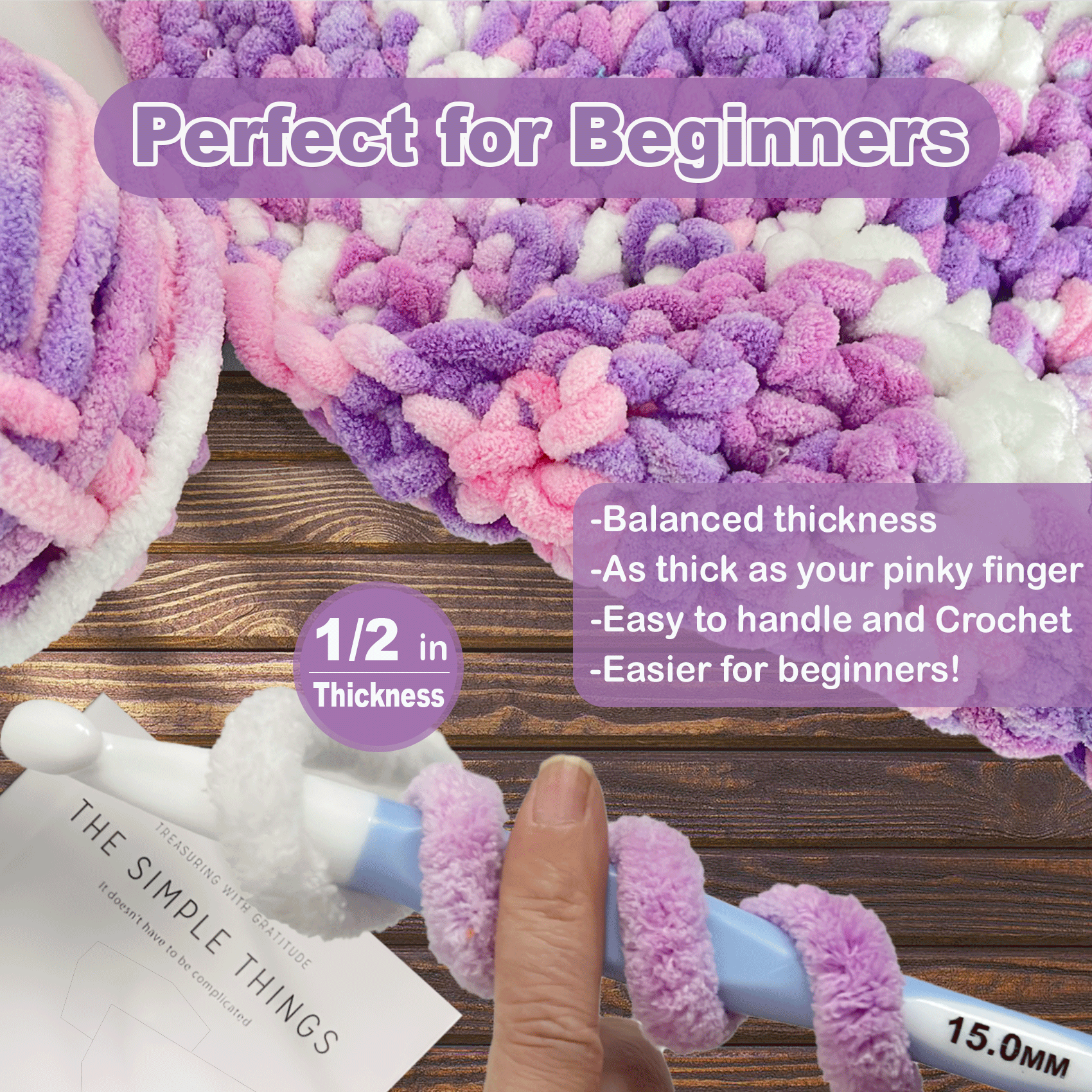 Chunky Chenille Yarn for Crocheting - Super Bulky Fluffy Yarn for Knitting -100% Polyester -Lavender Blush Freeasyfar
