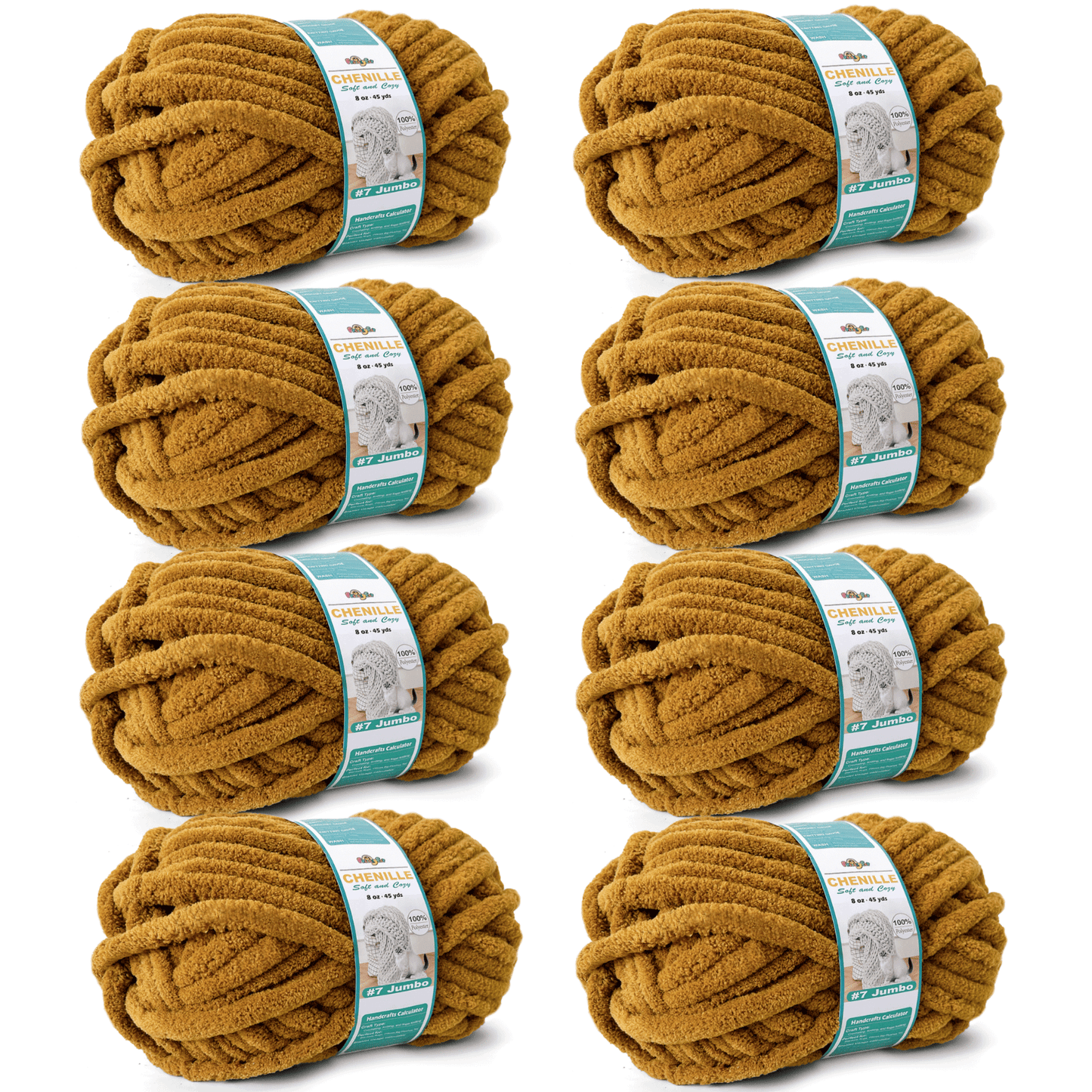 Chunky Chenille Yarn for Crocheting - Bulky Fluffy Yarn for Knitting -100% Polyester -Jumbo 7-45 yds/8.8 oz Each Skein-Mustard Brown