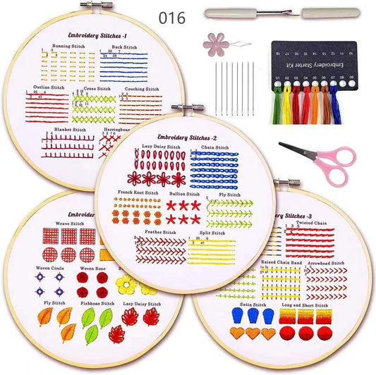4 Pack Beginner Embroidery Kit for Adults, Hand Embroidery Kit for Kids
