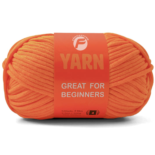 1 Pack Beginner Easy Yarn for Crocheting and Knitting; 2x120 yds Cotton Yarn for Beginner with Easy-to-See Stitches; Medium #4(Orange)