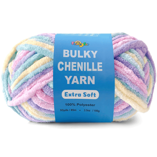Velvet Chenille Yarn for Crocheting and Knitting – Bulky (93 Yards/100g), Extra Soft Polyester Chunky Yarn for DIY Crafts, Plush Toys, Blankets-Pastel,