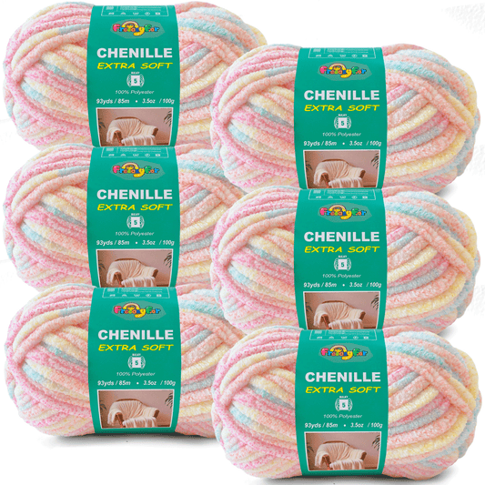 Super Soft and Cozy Chenille Yarn for Crocheting and Knitting -Easy to Crochet with-#5 Bulky-3.5oz/93yds Each Skein-Chunky Plush Yarn for Hand Craft Blanket Ammigurumi-Pastel Rainbow