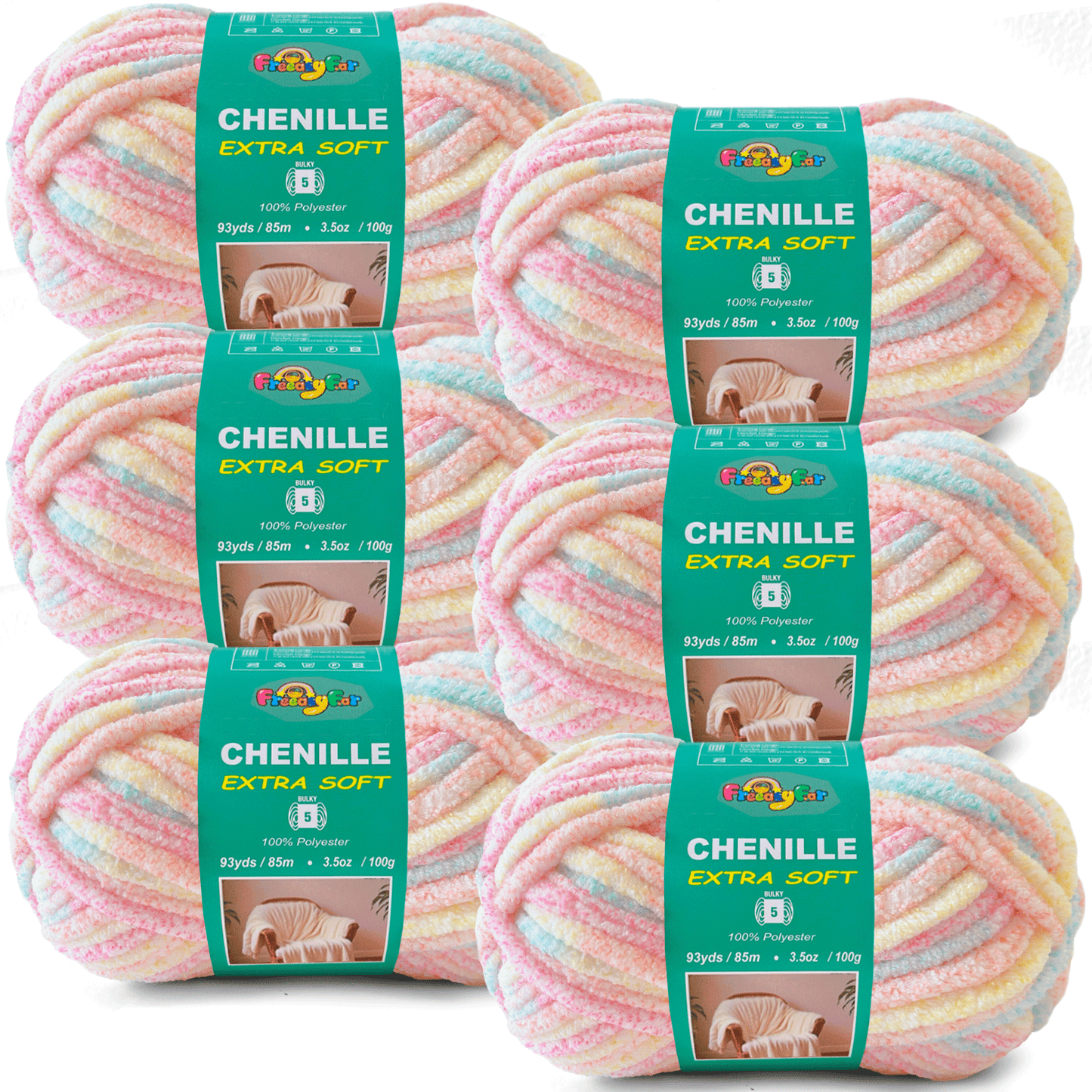 Super Soft and Cozy Chenille Yarn for Crocheting and Knitting -Easy to Crochet with-#5 Bulky-3.5oz/93yds Each Skein-Chunky Plush Yarn for Hand Craft Blanket Ammigurumi-Pastel Rainbow