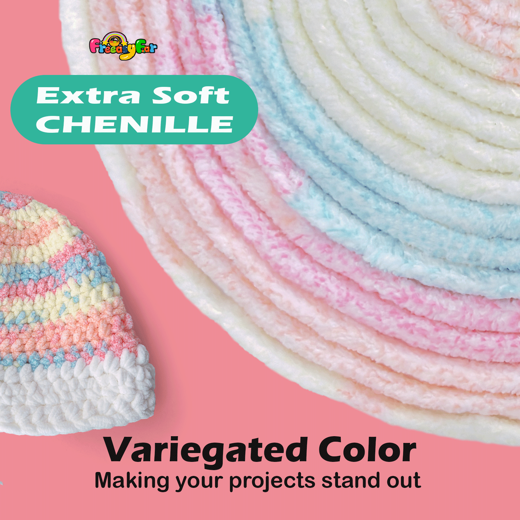 Variegated Chenille Yarn for Crocheting and Knitting - #5 Bulky-3.5oz/93yds Each Skein-Super Soft -Pastel Freeasyfar