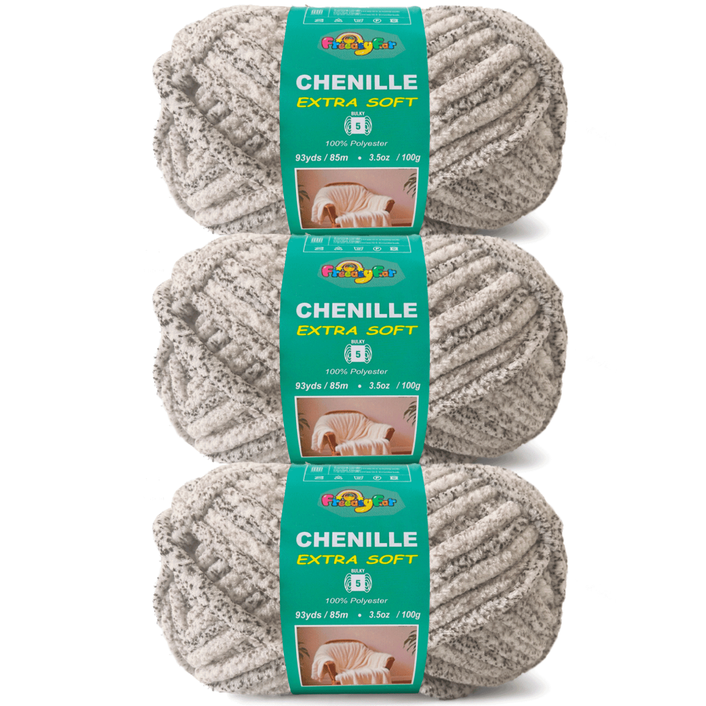 Super Soft and Cozy Chenille Yarn for Crocheting and Knitting -Easy to Crochet with-#5 Bulky-3.5oz/93yds Each Skein-Chunky Plush Yarn for Hand Craft Blanket Ammigurumi-Beige