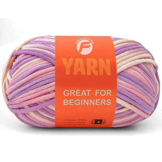 1 Pack Easy Yarn for Crocheting and Knitting; 2x120 yds Cotton Yarn for Beginner with Easy-to-See Stitches; Medium #4 (Periwinkle)