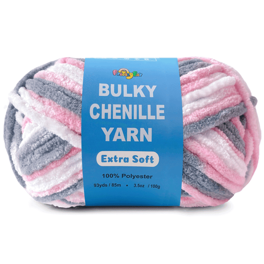 Velvet Chenille Yarn for Crocheting and Knitting – Bulky (93 Yards/100g), Extra Soft Polyester Chunky Yarn for DIY Crafts, Plush Toys, Blankets-Pink Gray Mix