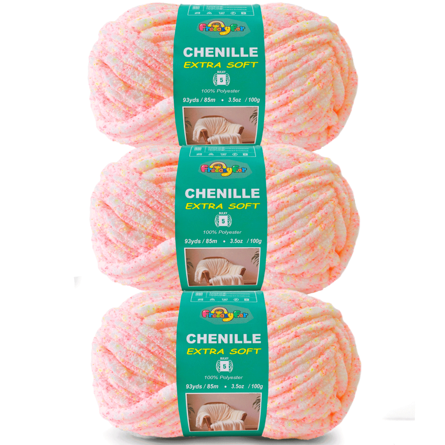 Super Soft and Cozy Chenille Yarn for Crocheting and Knitting -Easy to Crochet with-#5 Bulky-3.5oz/93yds Each Skein-Chunky Plush Yarn for Hand Craft Blanket Ammigurumi-Pink Sherbet