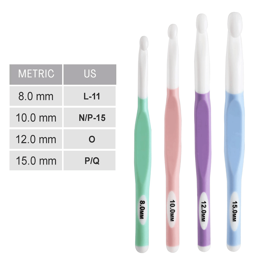 4PCS Large Sizes Crochet Hooks 8mm, 10mm, 12mm, 15mm Rubber Handle Crochet Hook Set Freeasyfar