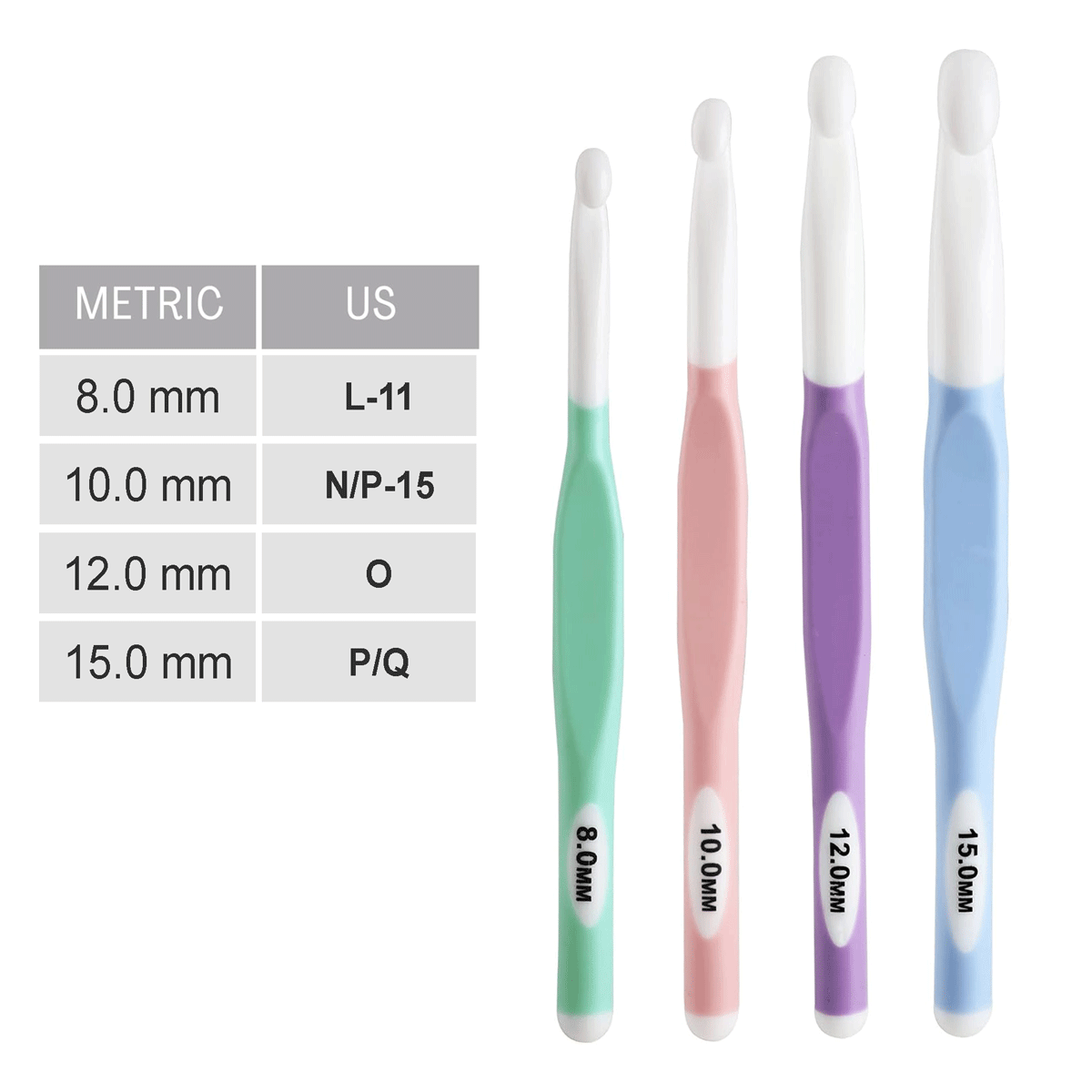 4PCS Large Sizes Crochet Hooks 8mm, 10mm, 12mm, 15mm Rubber Handle Crochet Hook Set