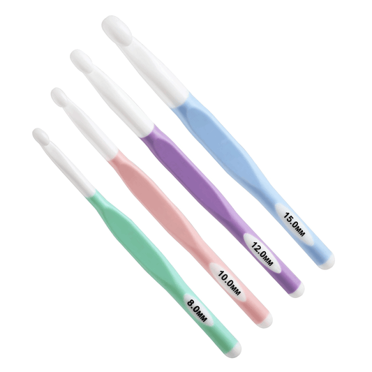 4PCS Large Sizes Crochet Hooks 8mm, 10mm, 12mm, 15mm Rubber Handle Crochet Hook Set