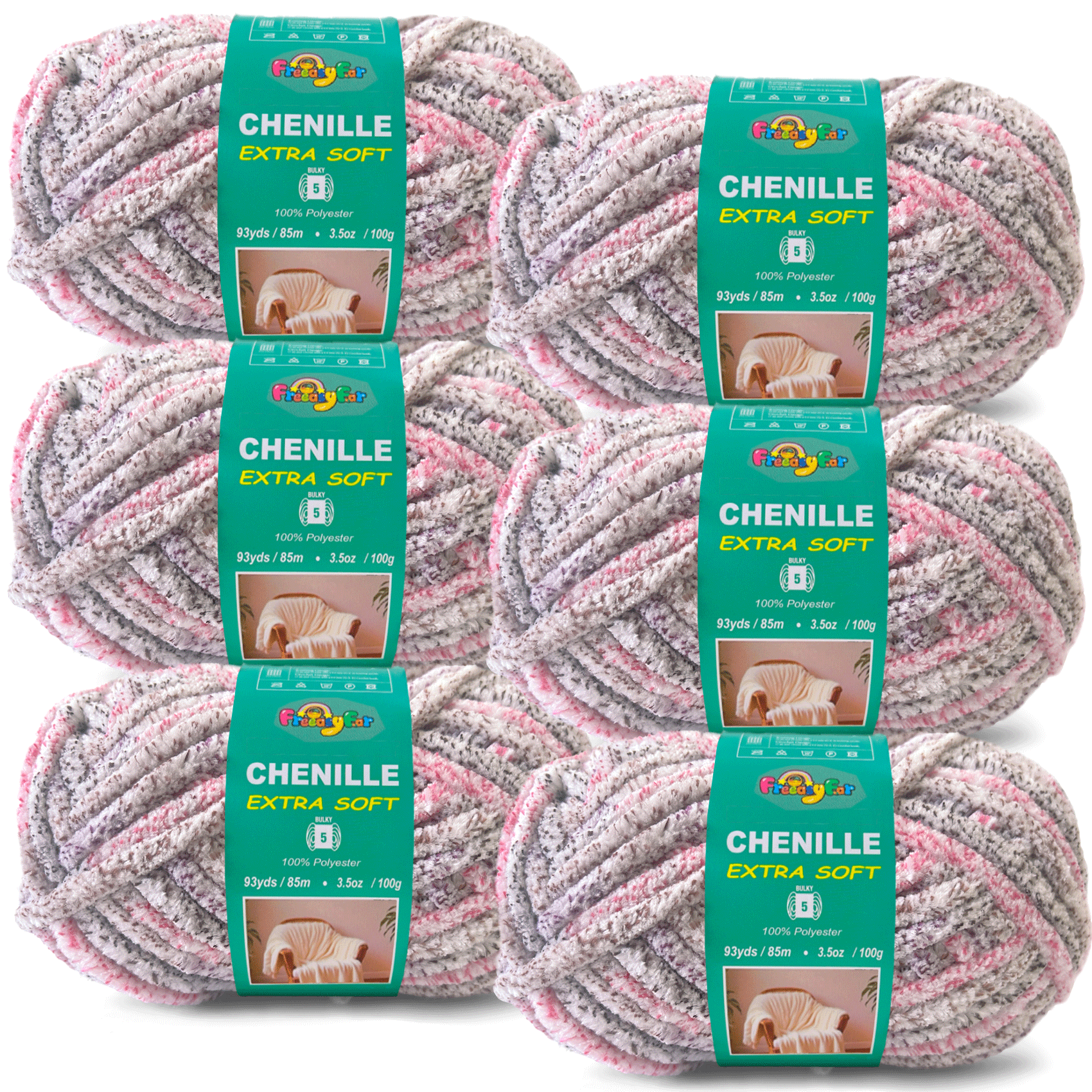 Variegared Chenille Yarn for Crocheting and Knitting - #5 Bulky-3.5oz/93yds Each Skein -Rose Grey Freeasyfar
