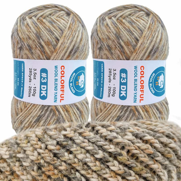 Variegated Wool Blend Yarn - 2 Pack #3 DK Weight Single-Ply Roving Yarn for Knitting & Crochet
