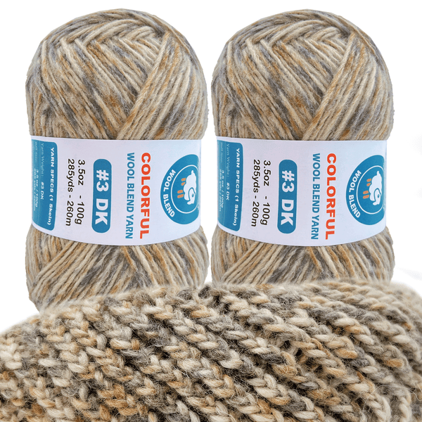2 Pack Variegated Wool Blend Yarn, #3 DK, 20% Wool 80% Acrylic, , Single-Ply Wool Yarn Freeasyfar