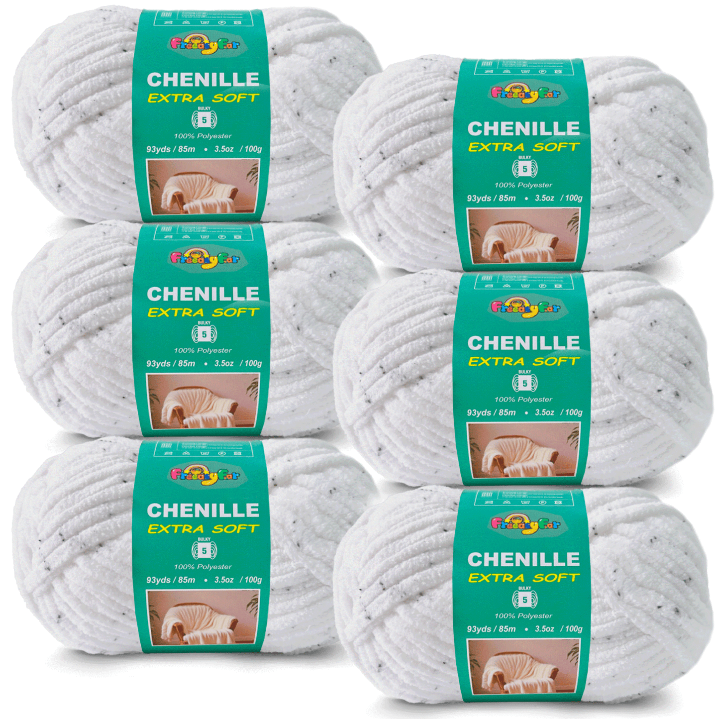 Super Soft and Cozy Chenille Yarn for Crocheting and Knitting -Easy to Crochet with-#5 Bulky-3.5oz/93yds Each Skein-Chunky Plush Yarn for Hand Craft Blanket Ammigurumi-Speckled Snow