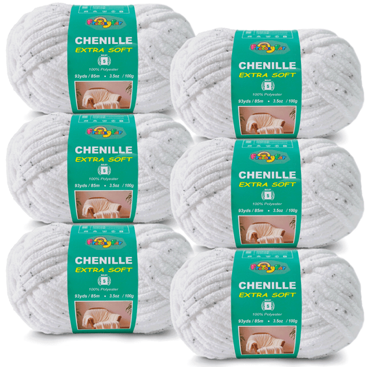 Super Soft and Cozy Chenille Yarn for Crocheting and Knitting -Easy to Crochet with-#5 Bulky-3.5oz/93yds Each Skein-Chunky Plush Yarn for Hand Craft Blanket Ammigurumi-Speckled Snow