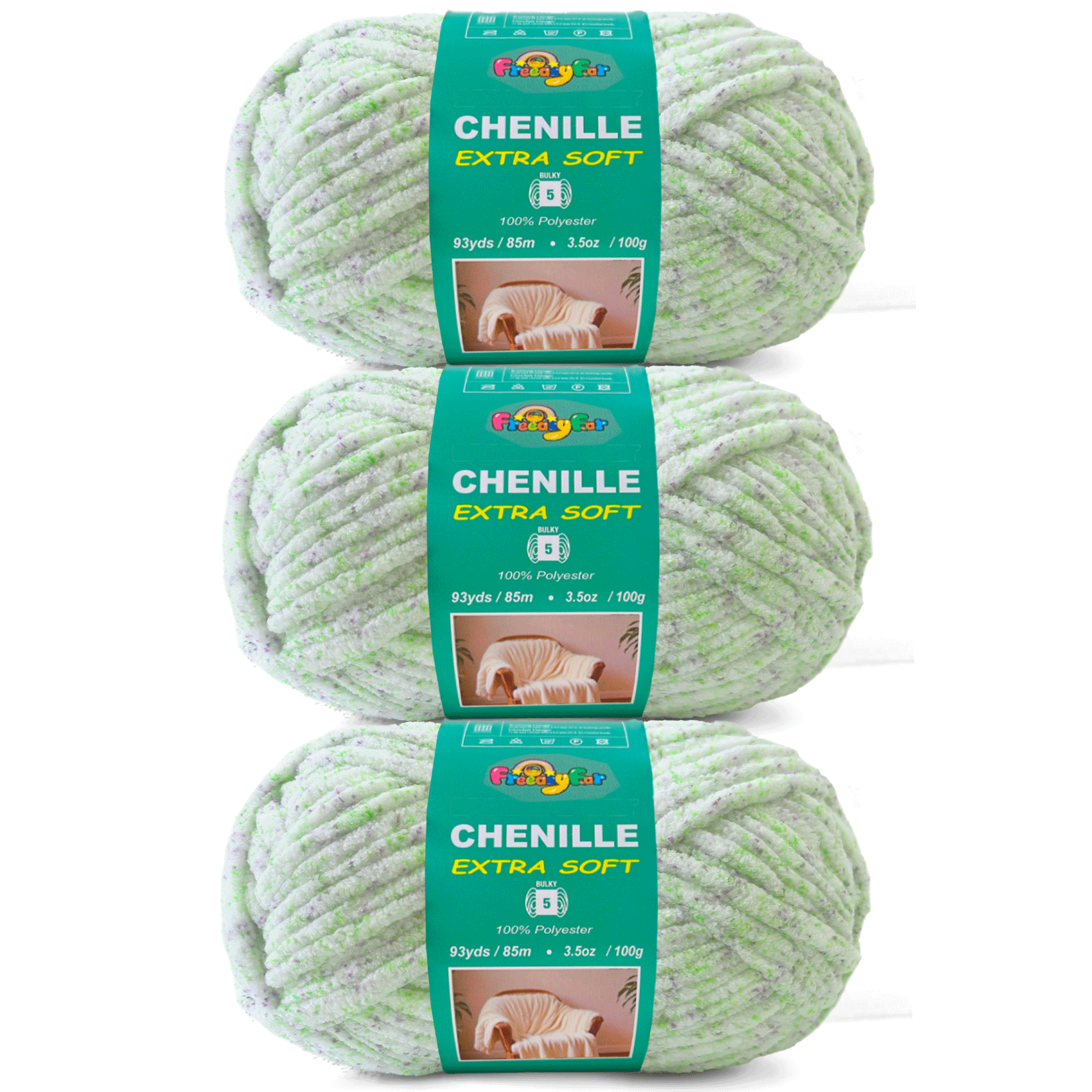 Variegared Chenille Yarn for Crocheting and Knitting - #5 Bulky-3.5oz/93yds Each Skein - Spring Meadow Freeasyfar