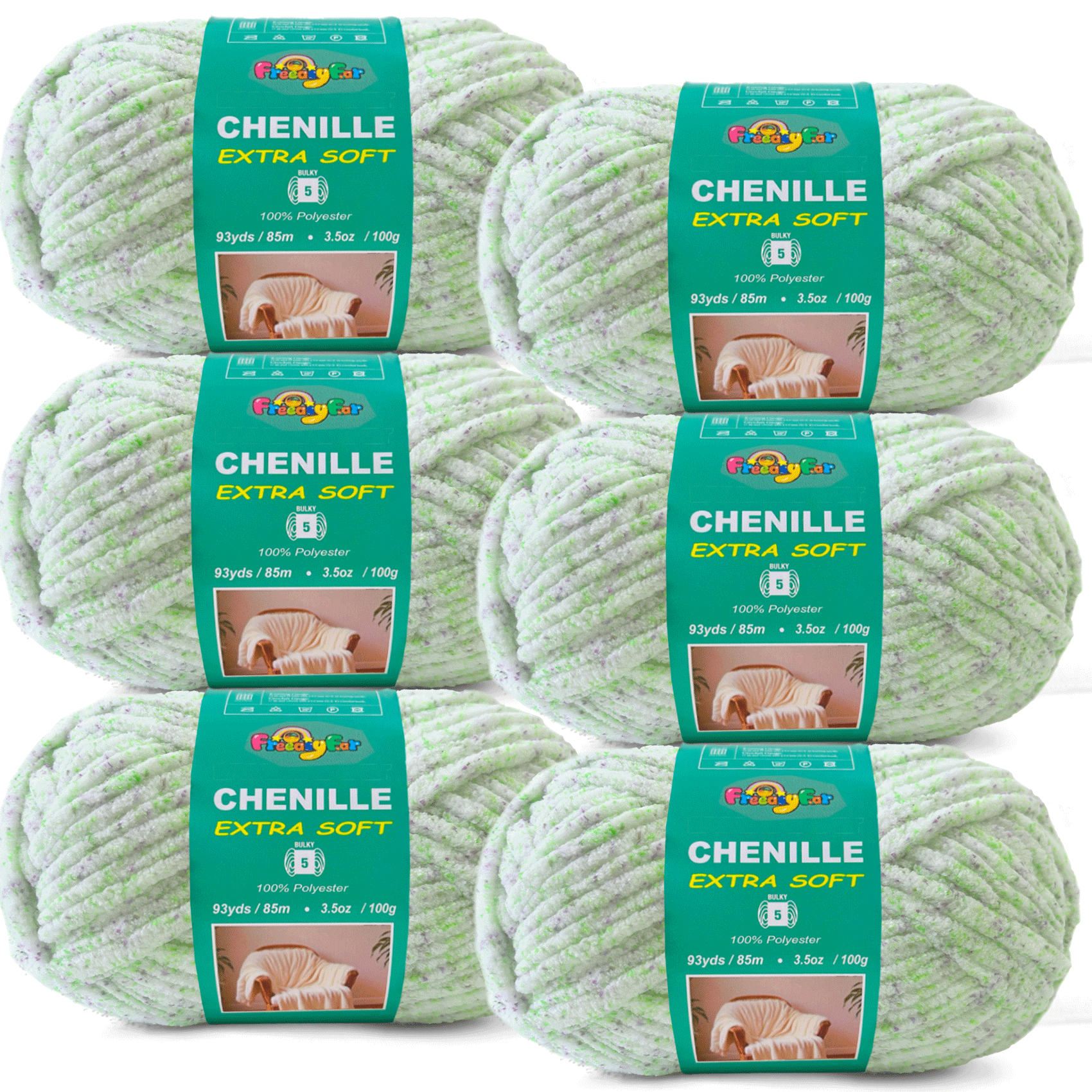 Variegared Chenille Yarn for Crocheting and Knitting - #5 Bulky-3.5oz/93yds Each Skein - Spring Meadow Freeasyfar