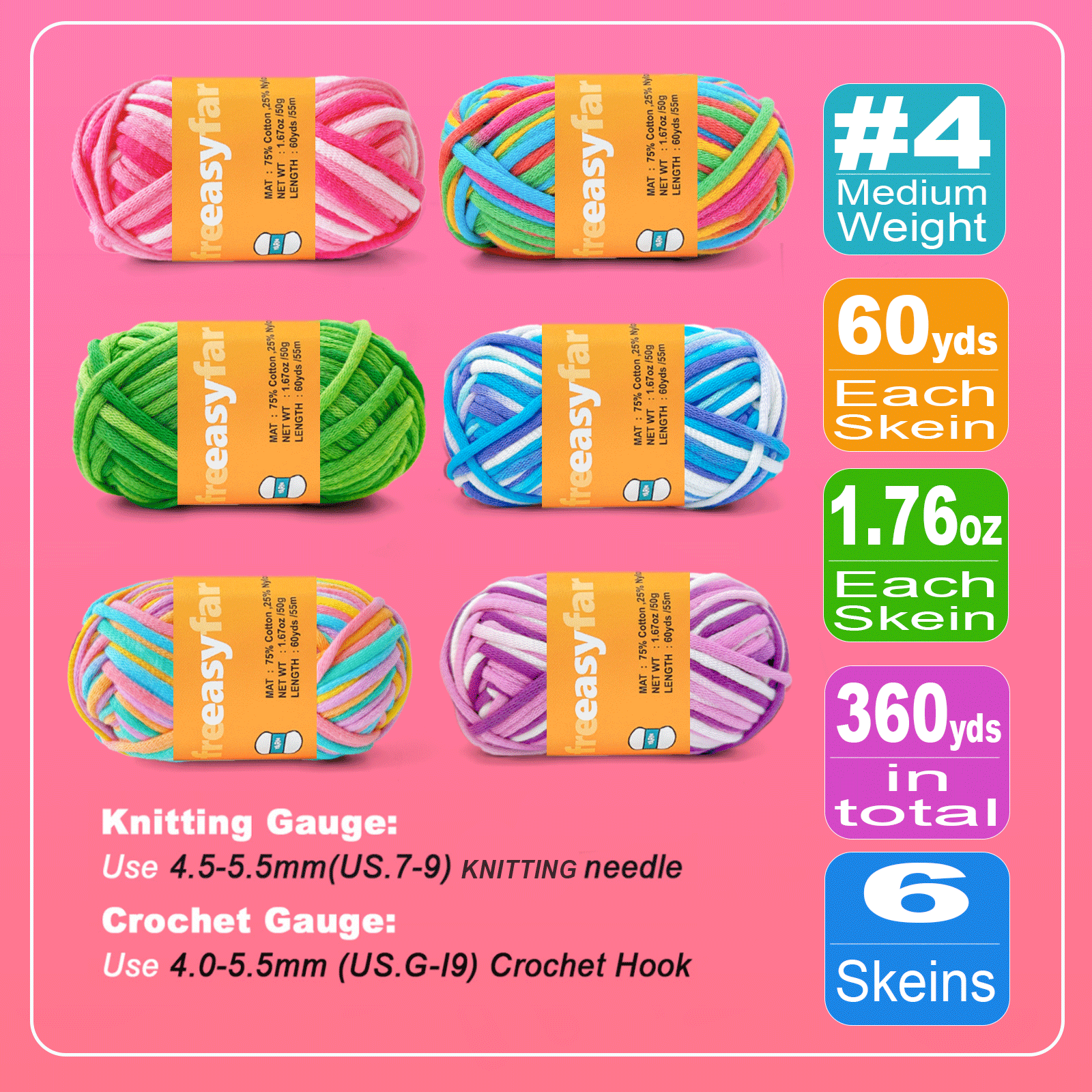 FREEASYFAR 40pcs Beginner Crochet Kit,600 Yards Beginner Easy Yarn,Ergonomic Crochet Hooks (4.0-4.5mm),Crochet Supplies,Step-by-Step Tutorial – All-in-One Kit for Beginners (A) Freeasyfar