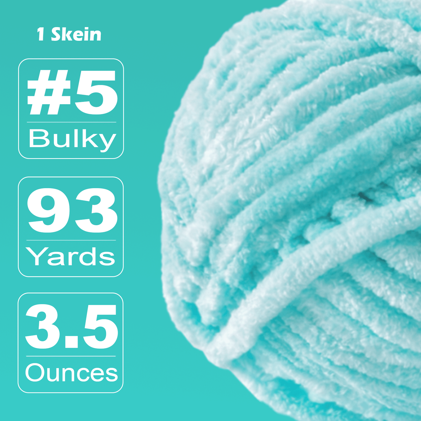 Aqua Blue Velvet Chenille Yarn for Crocheting and Knitting – Bulky (93 Yards/100g), Extra Soft Plush Yarn