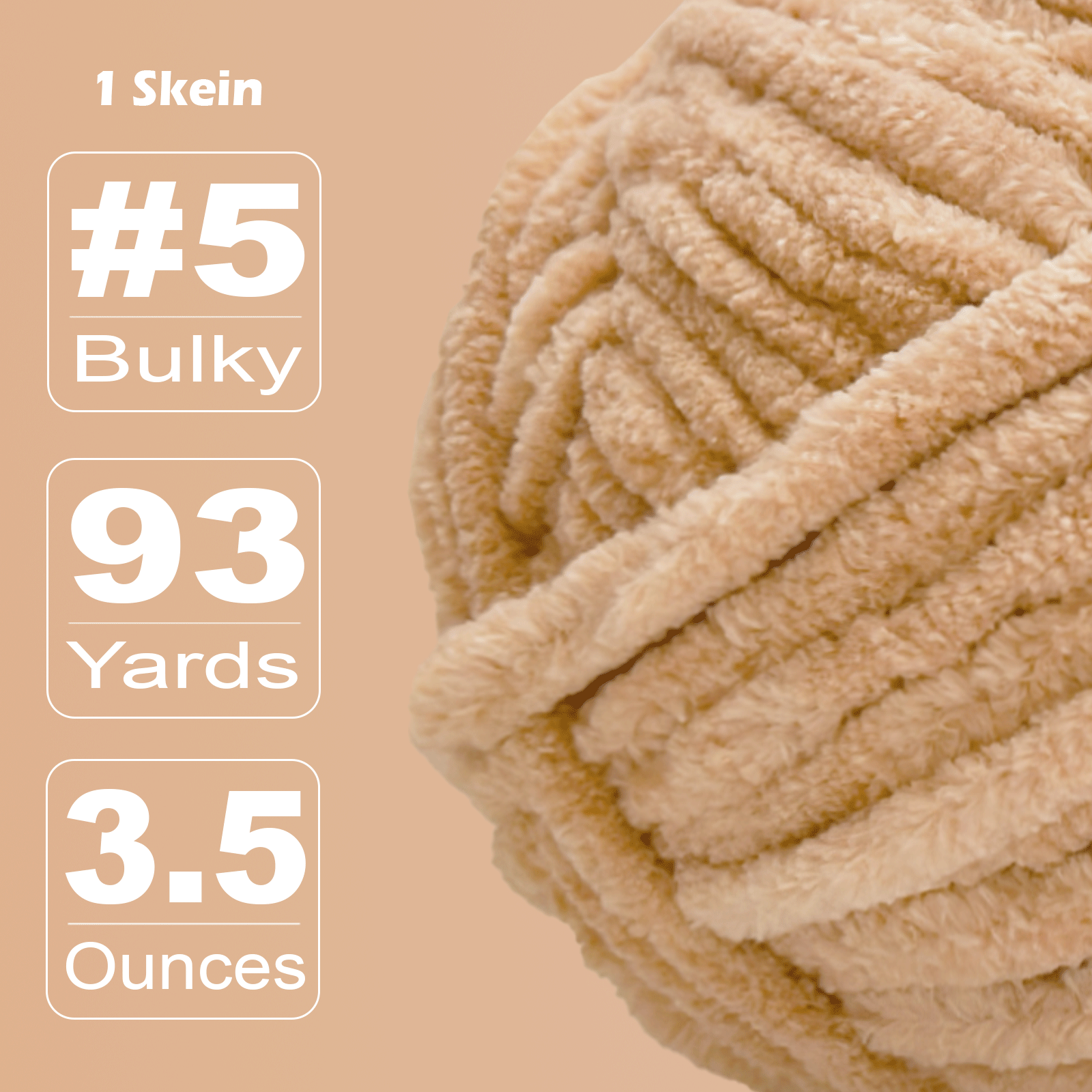 Sand Beige Velvet Chenille Yarn for Crocheting and Knitting – Bulky (93 Yards/100g), Extra Soft Plush Yarn Freeasyfar
