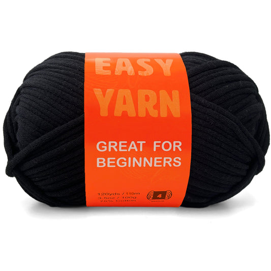 1 Pack Beginner Easy Yarn for Crocheting and Knitting; 120 yds Cotton Yarn for Beginner with Easy-to-See Stitches; Medium #4(Black)