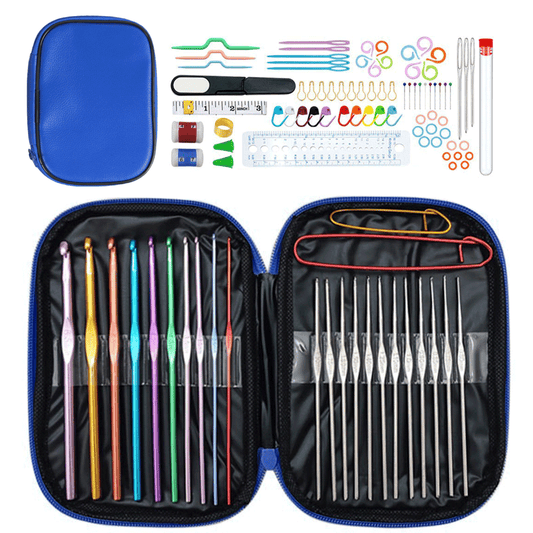 100 Pcs Crochet Hooks Set, Crochet Hooks Kit with Storage Case for Beginners-Blue