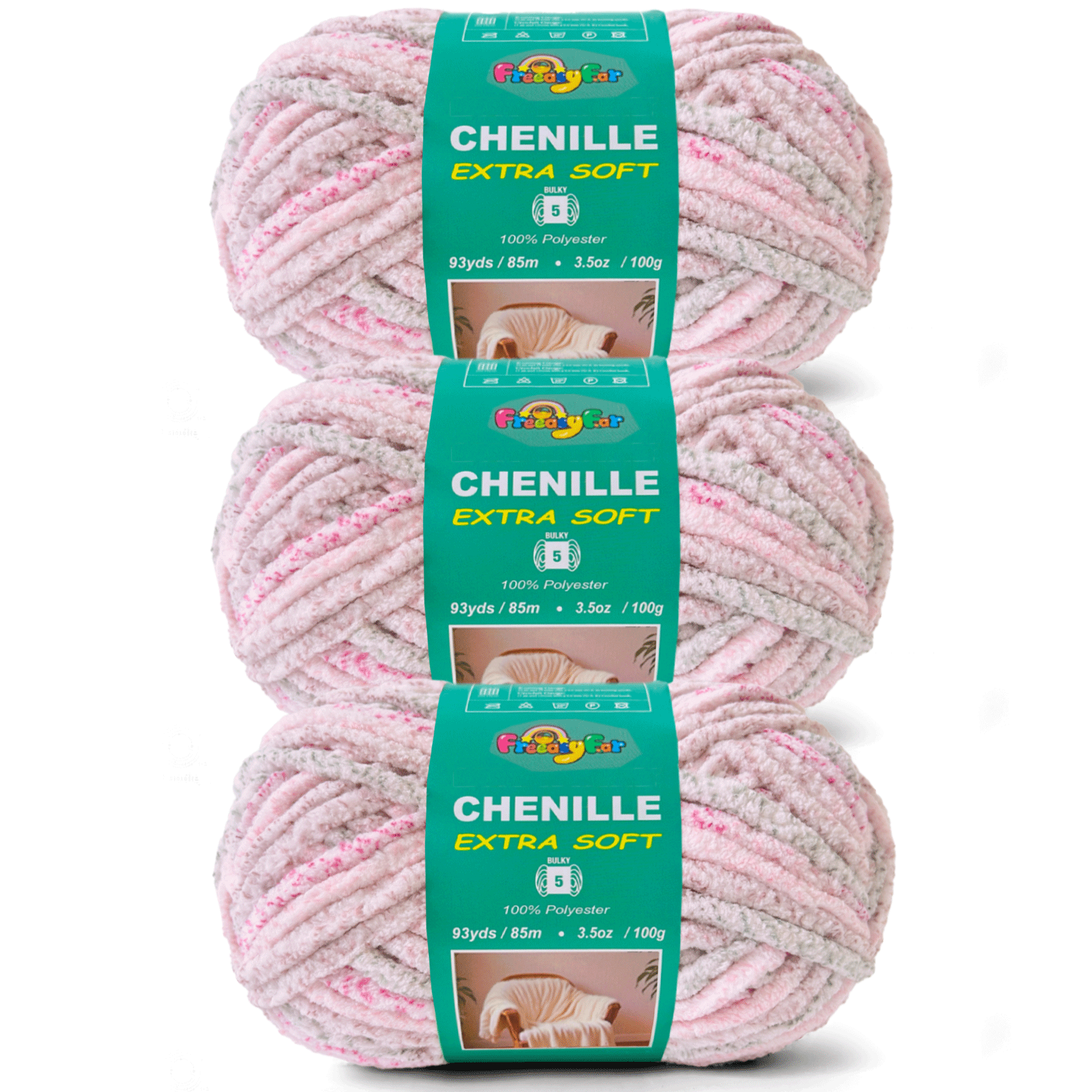 Variegated Chenille Yarn for Crocheting and Knitting - #5 Bulky-3.5oz/93yds Each Skein - Blushing Pink Freeasyfar