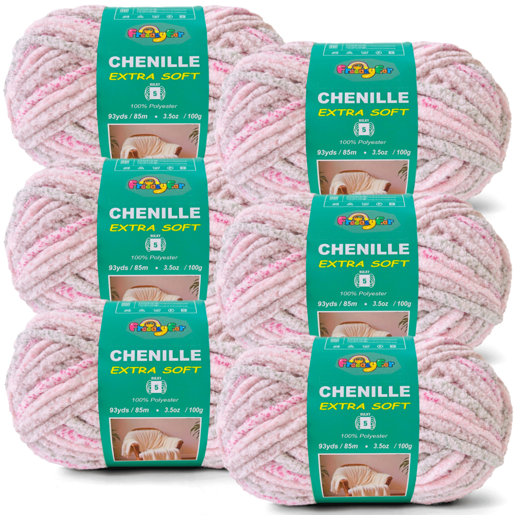 Variegated Chenille Yarn for Crocheting and Knitting - #5 Bulky-3.5oz/93yds Each Skein - Blushing Pink Freeasyfar