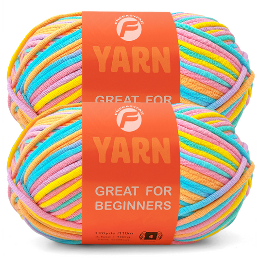 2 Pack Beginner Easy Yarn for Crocheting and Knitting; 2x120 yds Cotton Yarn for Beginner with Easy-to-See Stitches; Medium #4 (Pastel)