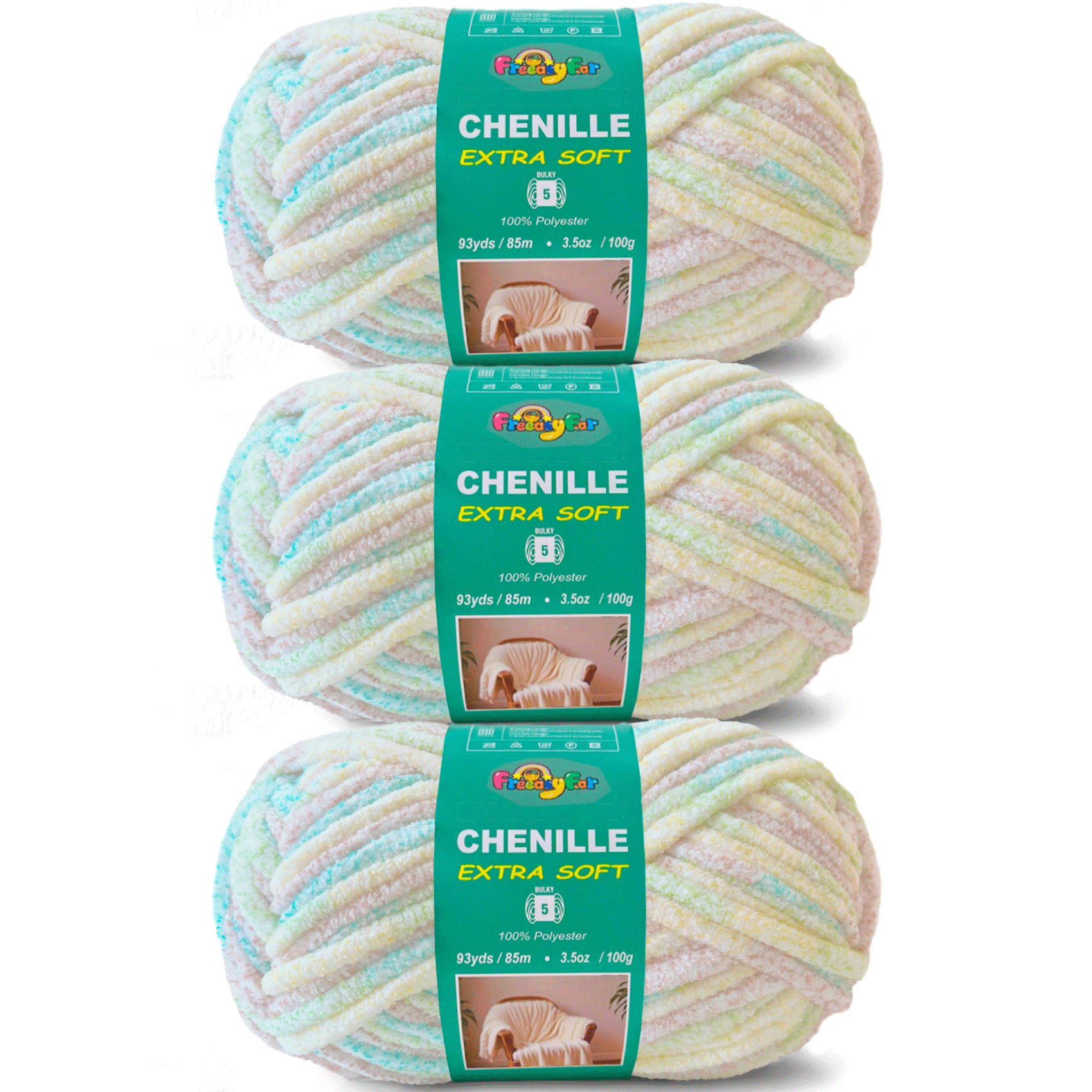 Variegated Chenille Yarn for Crocheting and Knitting - 3.5oz/93yds Each Skein-Cream Freeasyfar