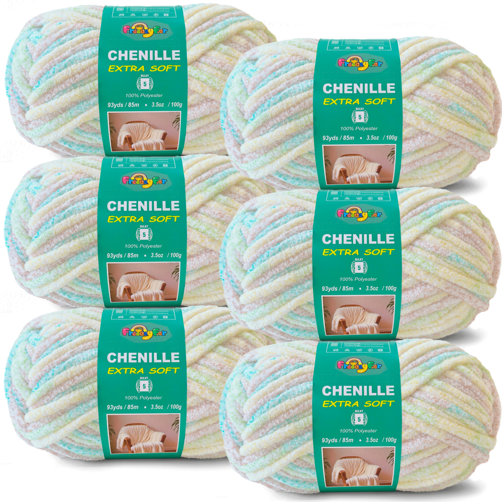 Variegated Chenille Yarn for Crocheting and Knitting - 3.5oz/93yds Each Skein-Cream Freeasyfar