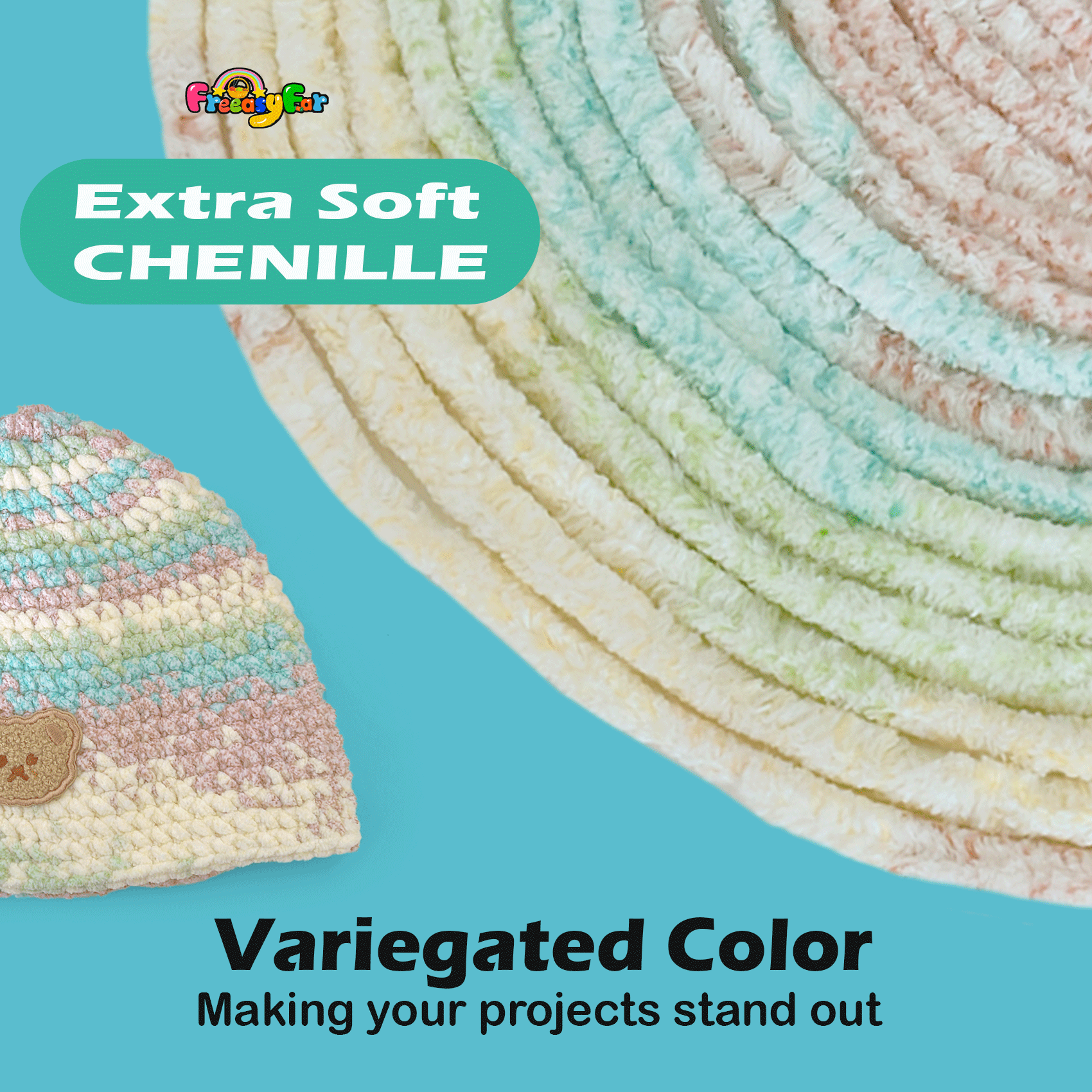 Variegated Chenille Yarn for Crocheting and Knitting - 3.5oz/93yds Each Skein-Cream Freeasyfar