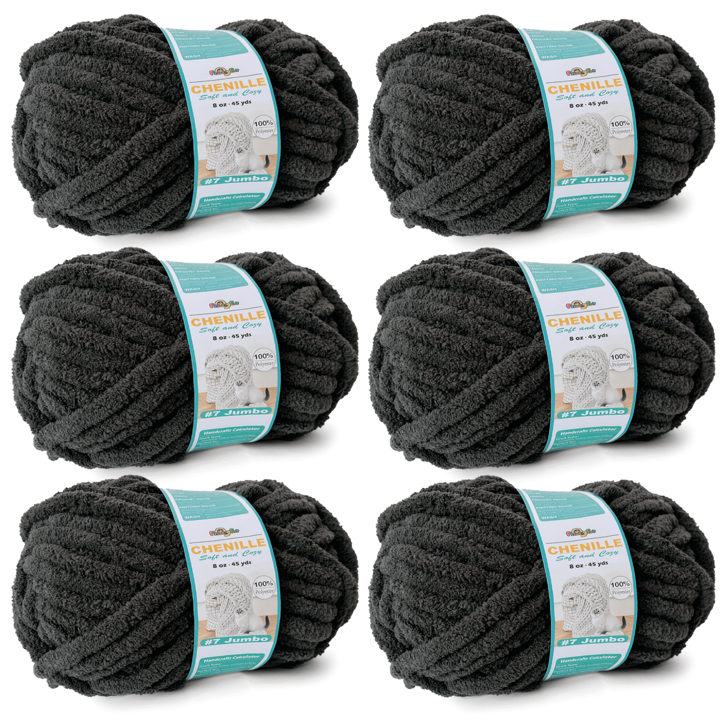 Chunky Chenille Yarn for Crocheting - Bulky Fluffy Yarn for Knitting -100% Polyester -Jumbo 7-45 yds/8.8 oz Each Skein-dark-grey