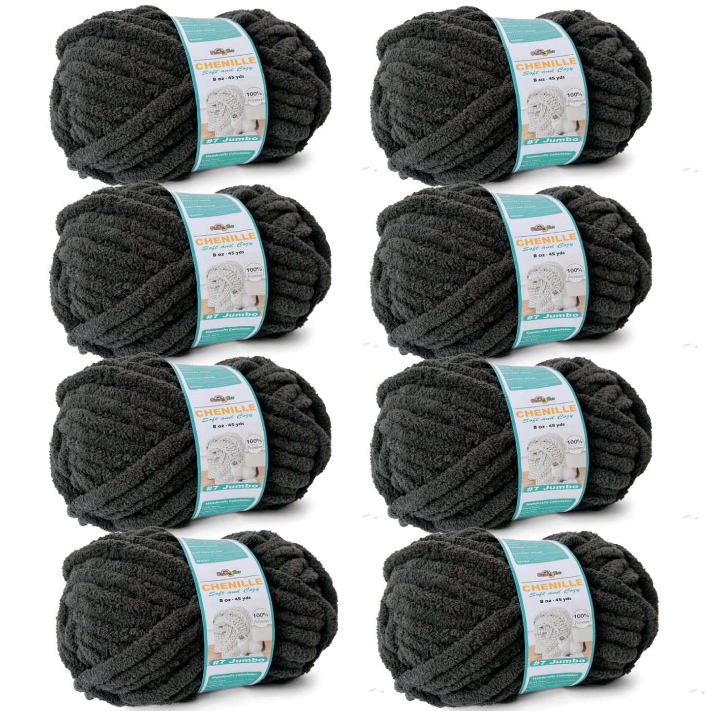 Chunky Chenille Yarn for Crocheting - Bulky Fluffy Yarn for Knitting -100% Polyester -Jumbo 7-45 yds/8.8 oz Each Skein-dark-grey