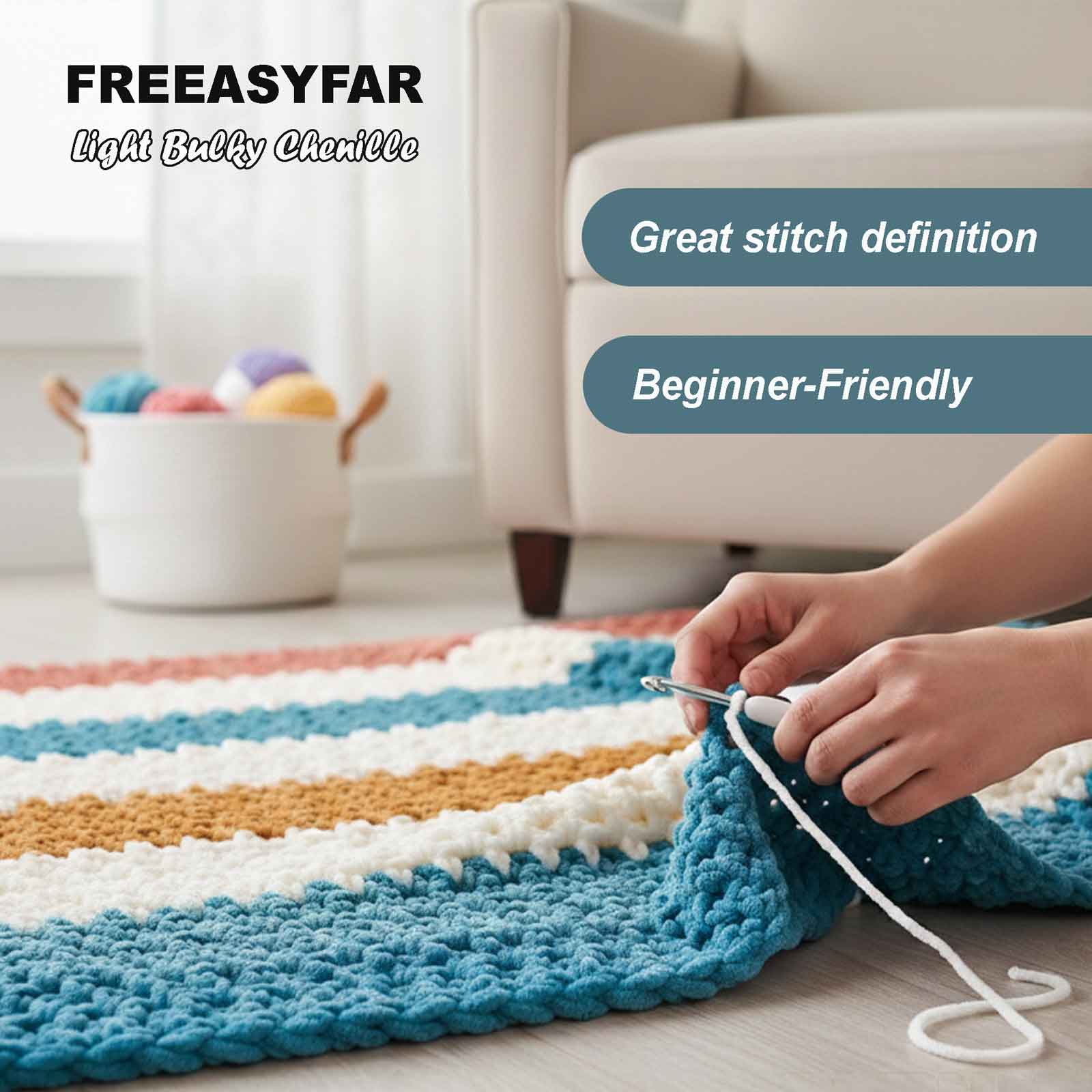 4 Pack Velvet  Bulky Chenille Yarn Freeasyfar