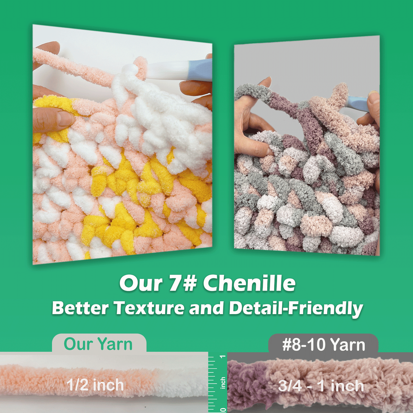 Chunky Chenille Yarn for Crocheting - Bulky Fluffy Yarn for Knitting -100% Polyester -Jumbo 7-45 yds/8.8 oz Each Skein-Mossy Grove