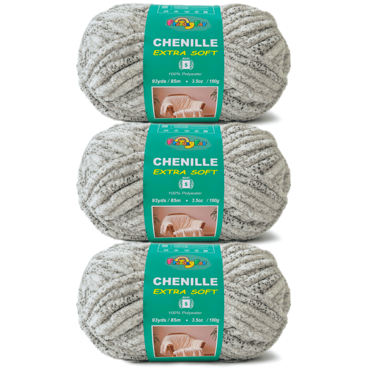 Super Soft and Cozy Chenille Yarn for Crocheting and Knitting -Easy to Crochet with-#5 Bulky-3.5oz/93yds Each Skein-Chunky Plush Yarn for Hand Craft Blanket Ammigurumi-Grey