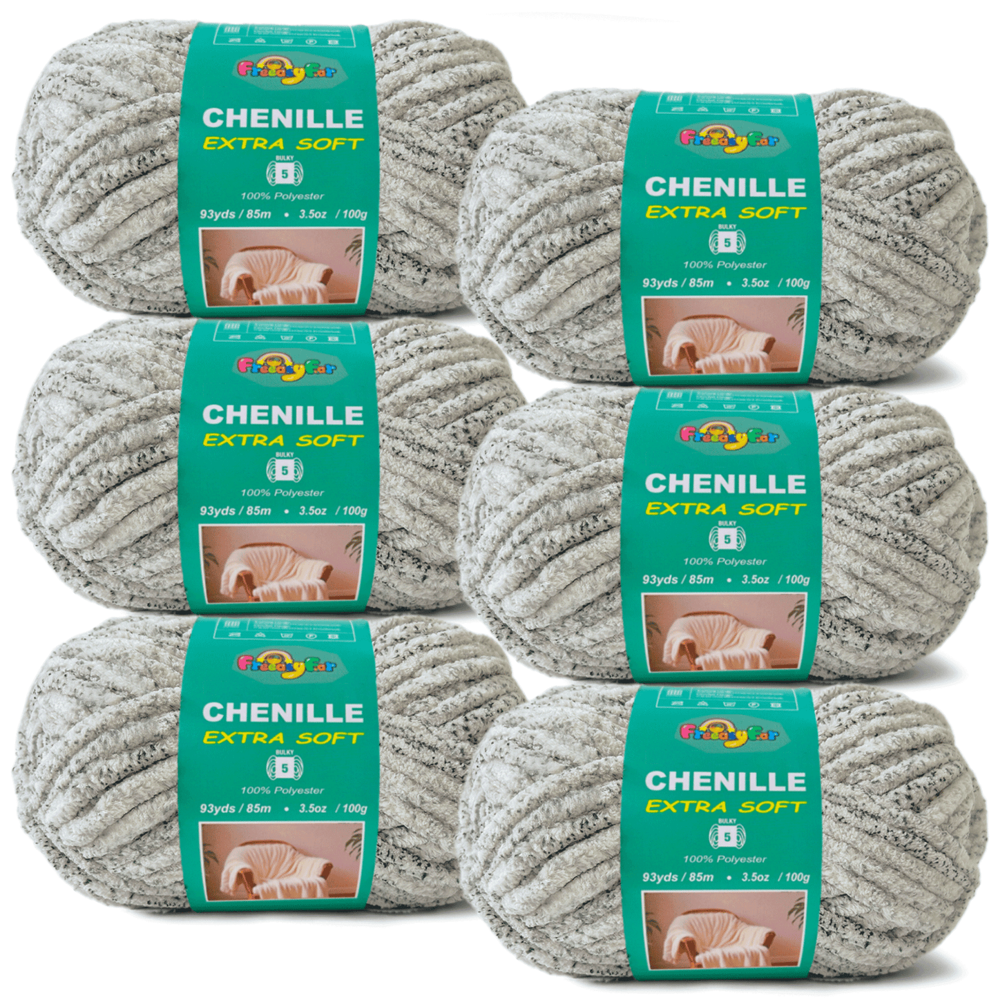 Super Soft and Cozy Chenille Yarn for Crocheting and Knitting -Easy to Crochet with-#5 Bulky-3.5oz/93yds Each Skein-Chunky Plush Yarn for Hand Craft Blanket Ammigurumi-Grey