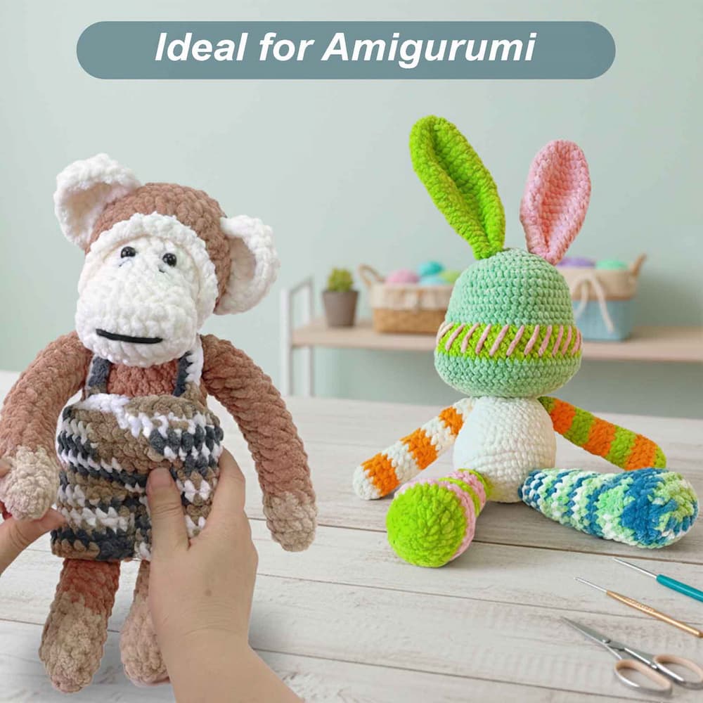 1 Pack Soft Chenille Yarn - Variegated Color -  #4/#5 Light Bulky Velvet Yarn for Amigurumi & Plushies