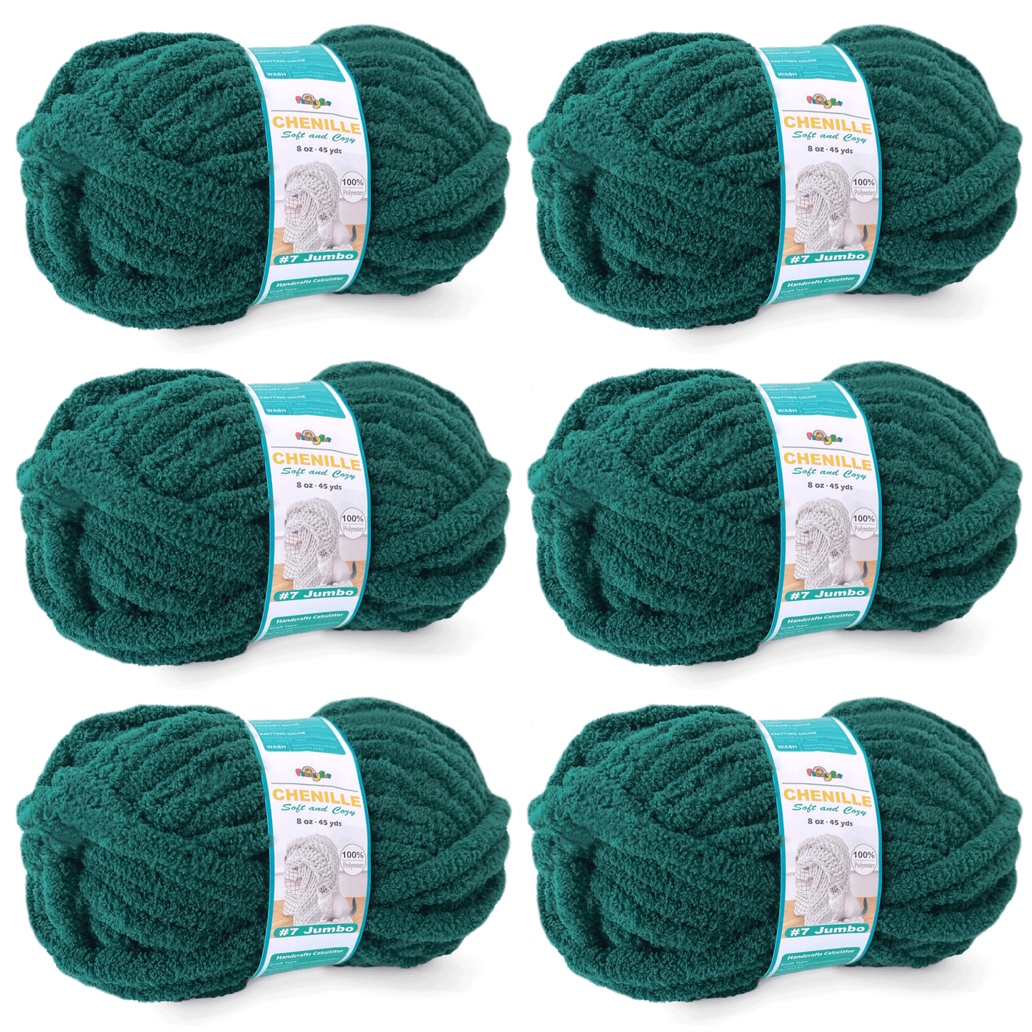 Chunky Chenille Yarn for Crocheting - Bulky Fluffy Yarn for Knitting -100% Polyester -Jumbo 7-45 yds/8.8 oz Each Skein-Jade Green