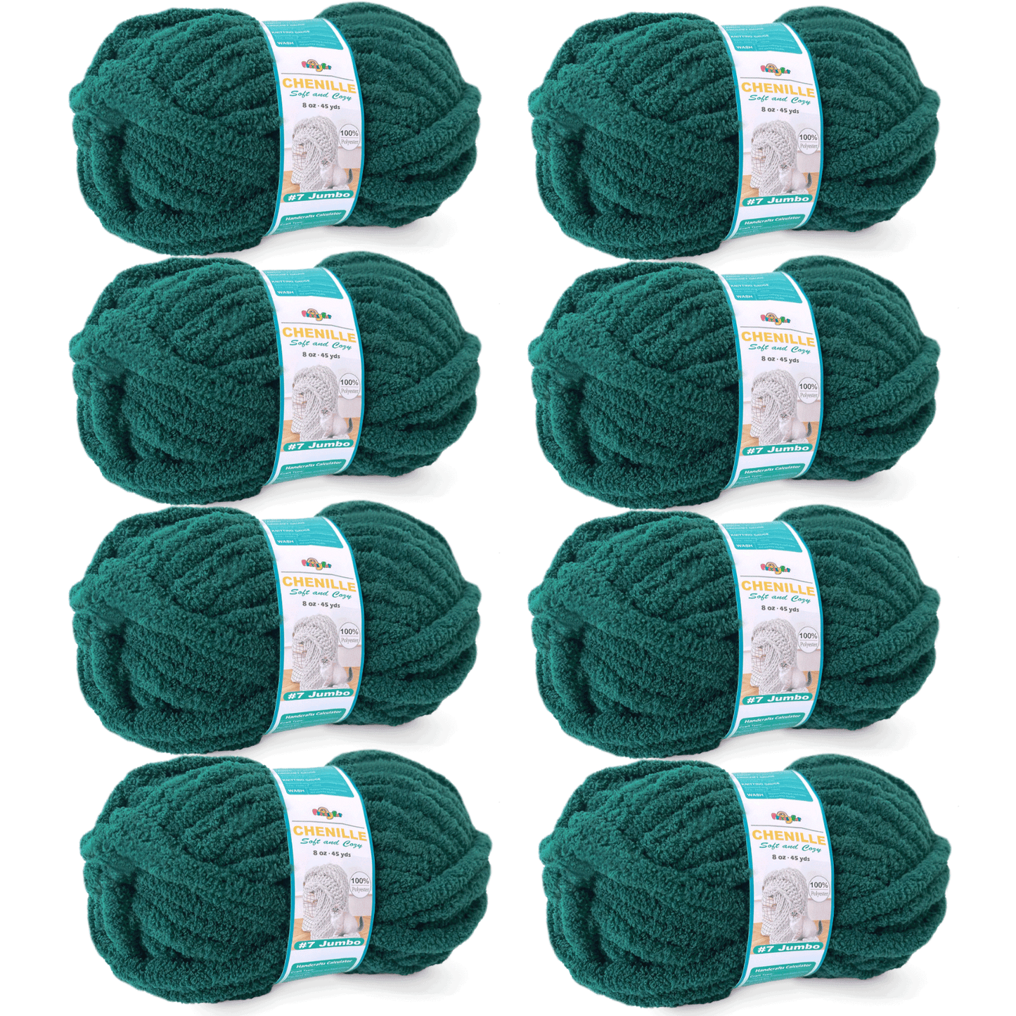 Chunky Chenille Yarn for Crocheting - Bulky Fluffy Yarn for Knitting -100% Polyester -Jumbo 7-45 yds/8.8 oz Each Skein-Jade Green