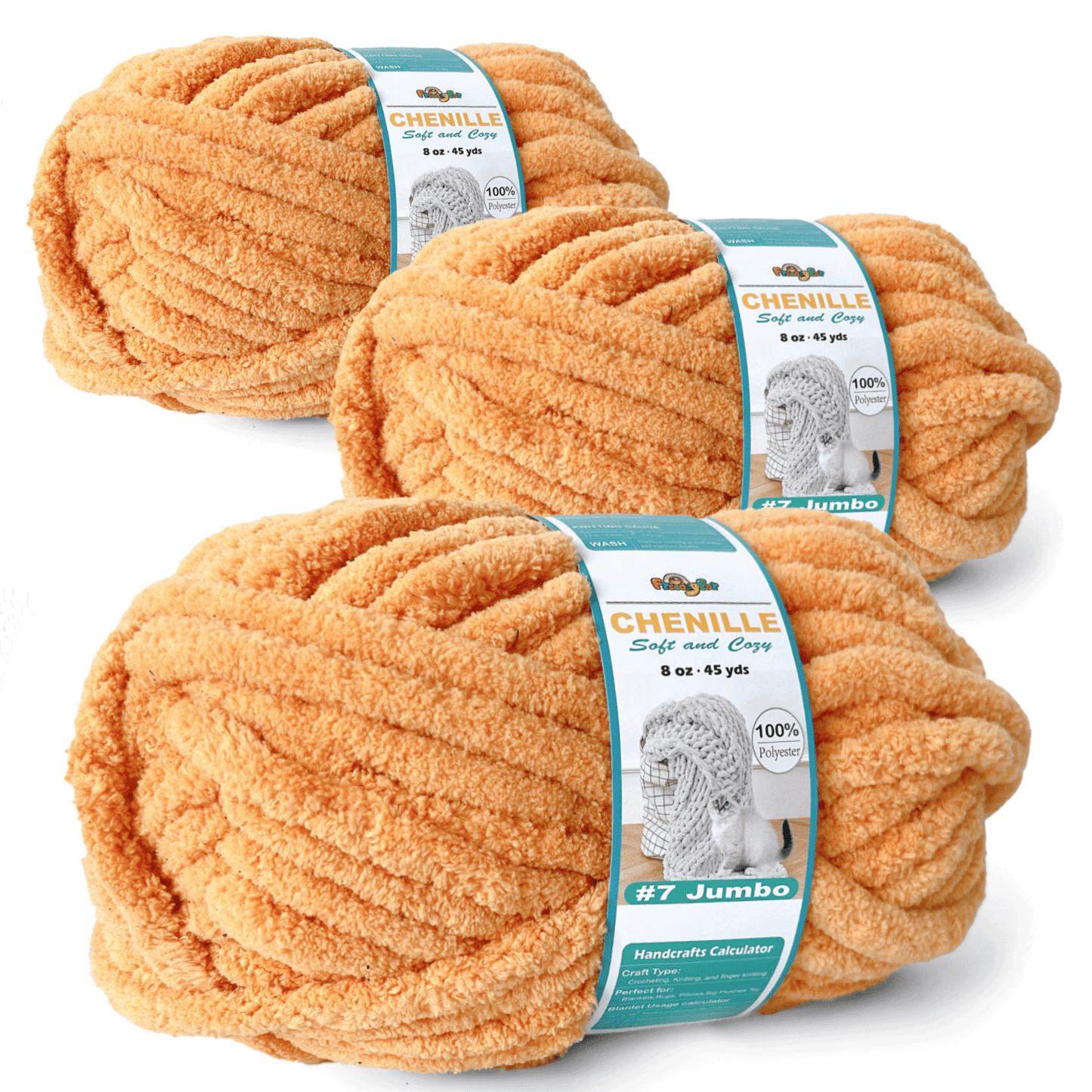 Chunky Chenille Yarn for Crocheting - Bulky Fluffy Yarn for Knitting -100% Polyester -Jumbo 7-45 yds/8.8 oz Each Skein-Khaki