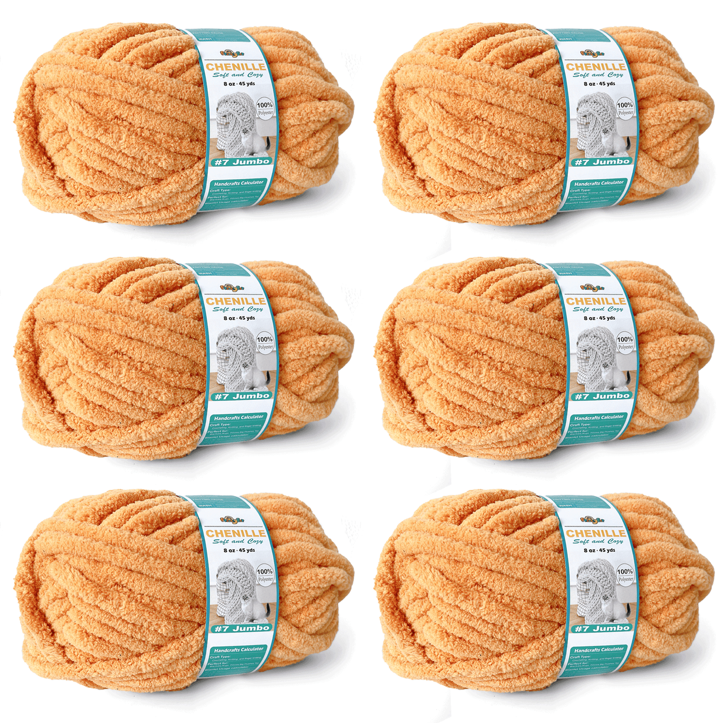 Chunky Chenille Yarn for Crocheting - Bulky Fluffy Yarn for Knitting -100% Polyester -Jumbo 7-45 yds/8.8 oz Each Skein-Khaki