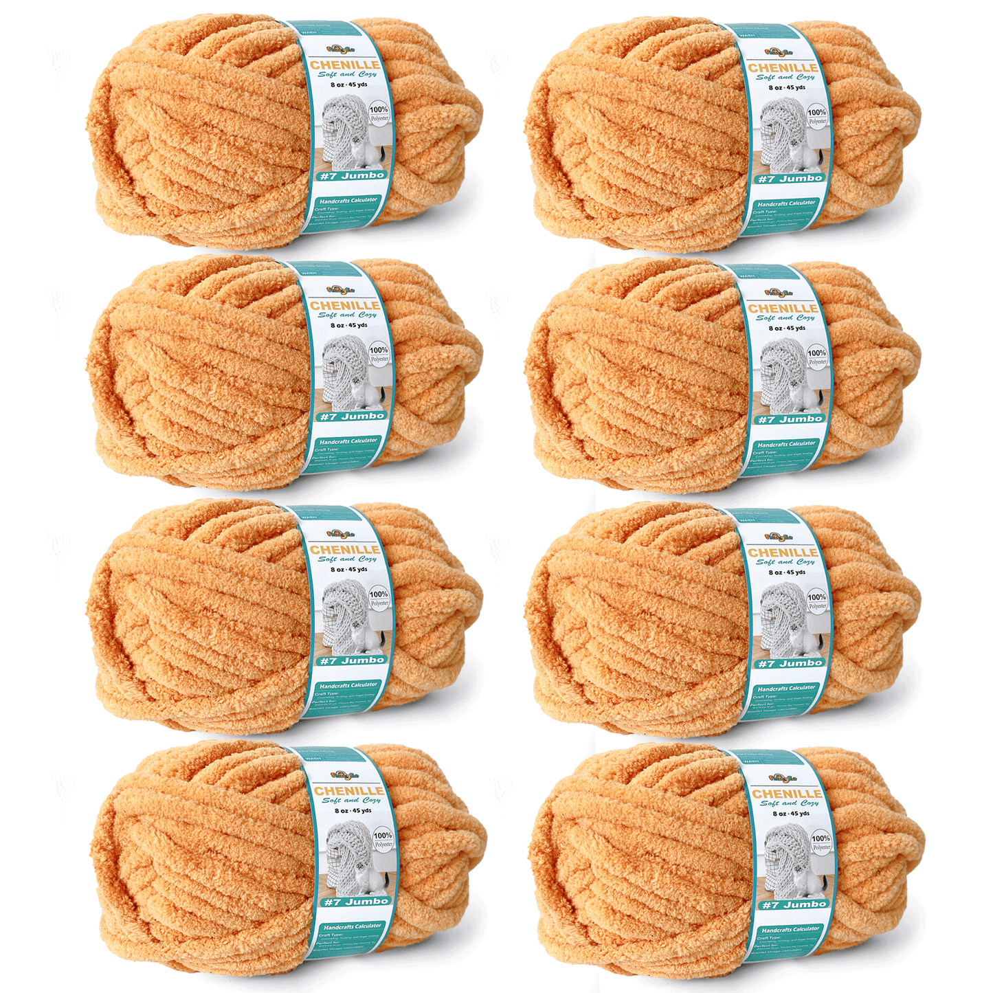 Chunky Chenille Yarn for Crocheting - Bulky Fluffy Yarn for Knitting -100% Polyester -Jumbo 7-45 yds/8.8 oz Each Skein-Khaki