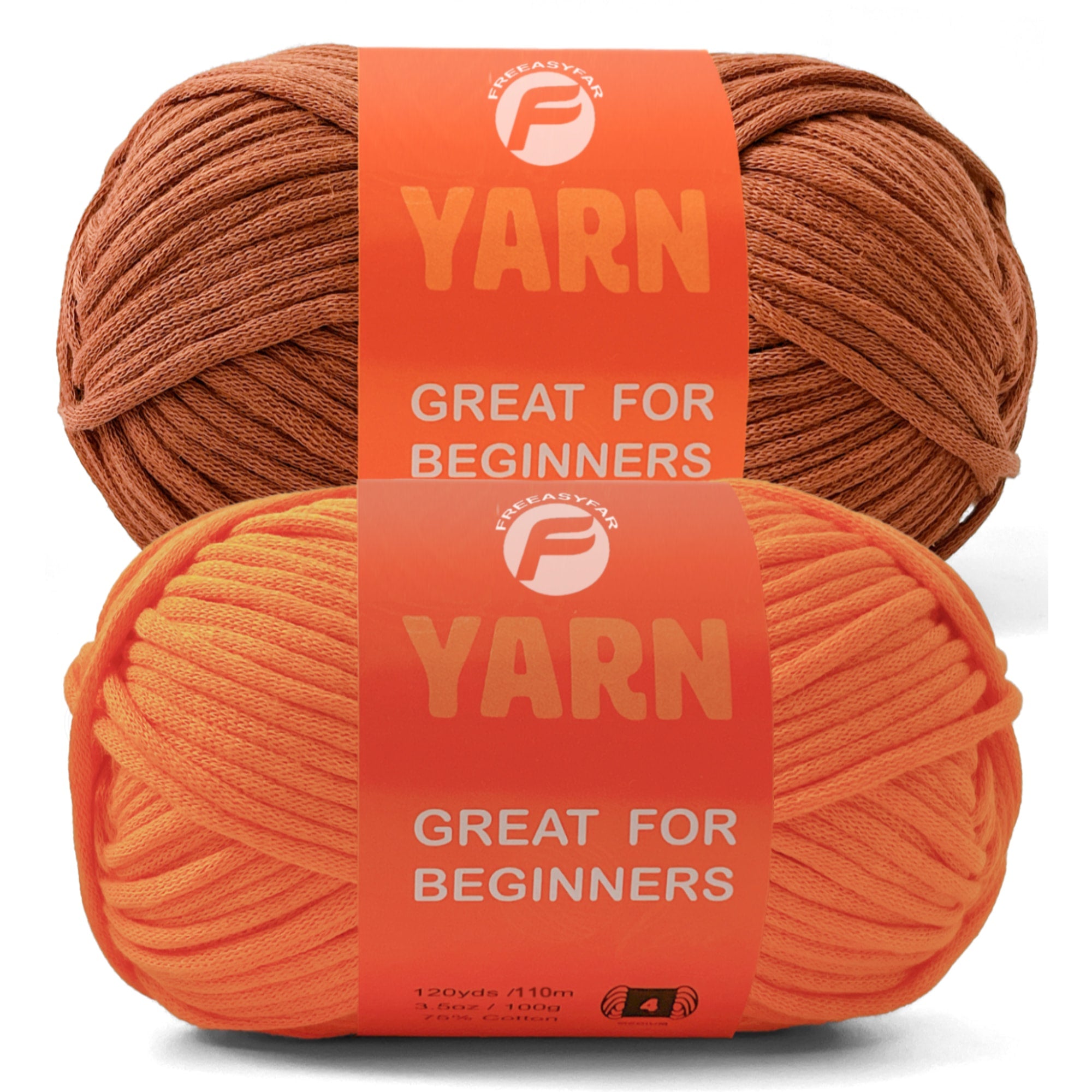 2 Pack Beginner Easy Yarn for Crocheting and Knitting; 2x120 yds Cotton Yarn for Beginner with Easy-to-See Stitches; Medium #4(Latte Love+Orange) Freeasyfar
